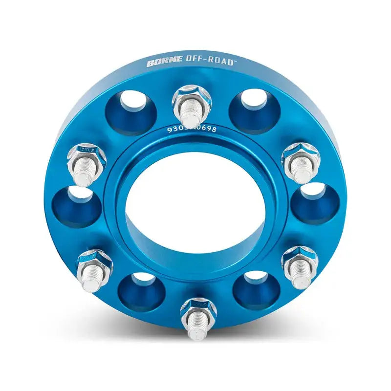 Blue Mishimoto Borne Off-Road Wheel Spacers with bolts for enhanced fitment