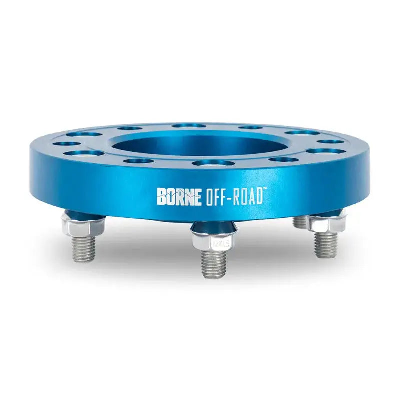 Blue Mishimoto Borne off-road wheel spacers with studs for 5x150 bolt pattern