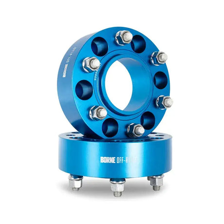 Blue Mishimoto Borne Off-Road Wheel Spacers with studs for 5x150 vehicles