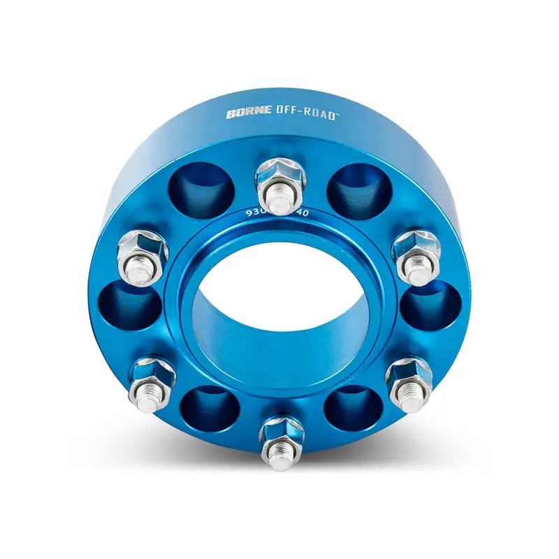 Blue Mishimoto Borne off-road wheel spacers with studs for extra clearance and style