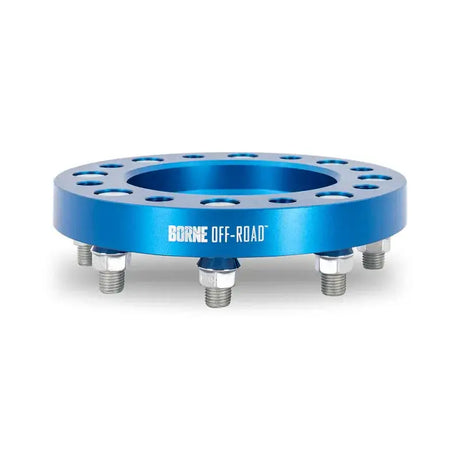 Blue Mishimoto Borne wheel spacers with studs for off-road trucks and SUVs