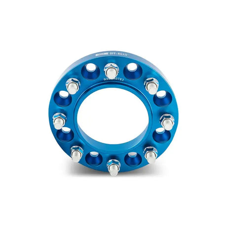Blue Mishimoto Borne wheel spacers with studs for off-road upgrade