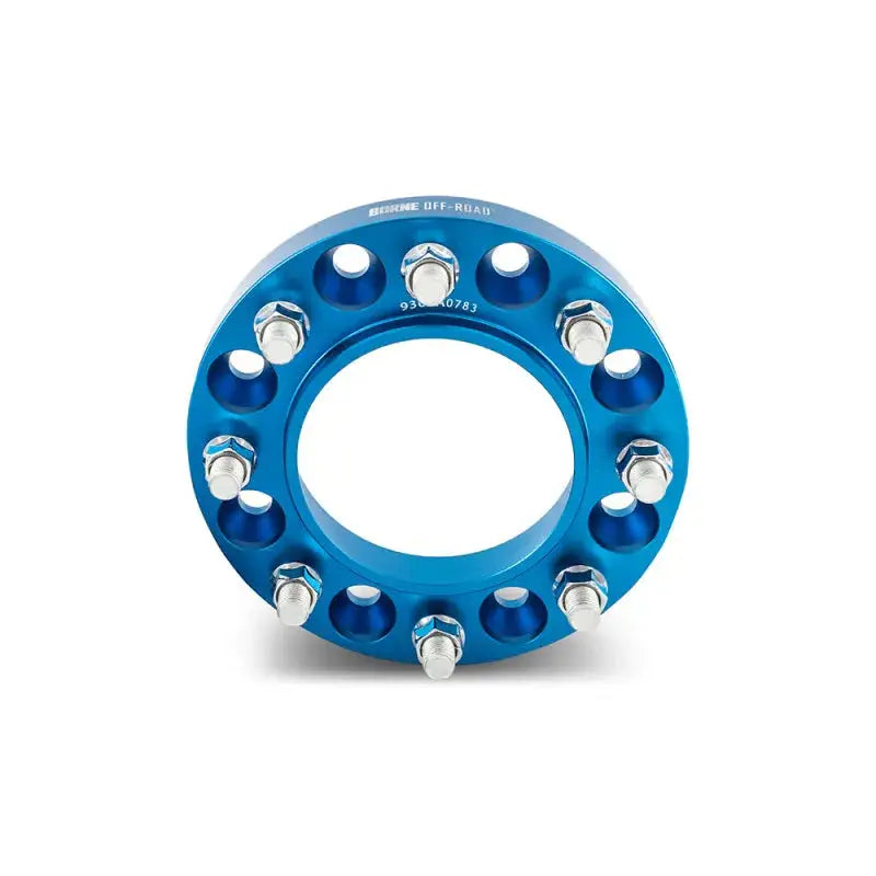 Blue Mishimoto Borne wheel spacers with studs for off-road upgrades