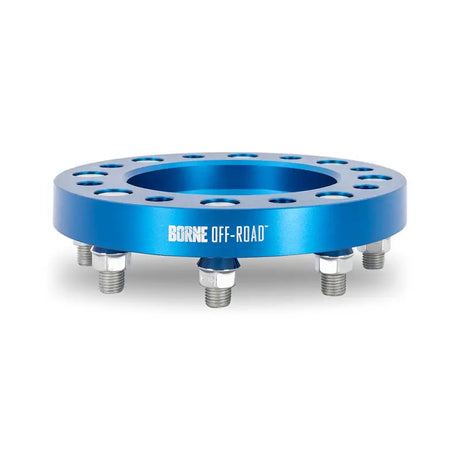 Blue Mishimoto Borne off-road wheel spacers with studs for maximum fit and style