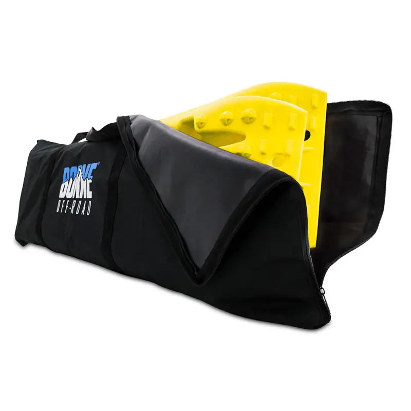 Black bag with yellow Mishimoto Borne Recovery Boards 109x31x6cm for off-road adventures