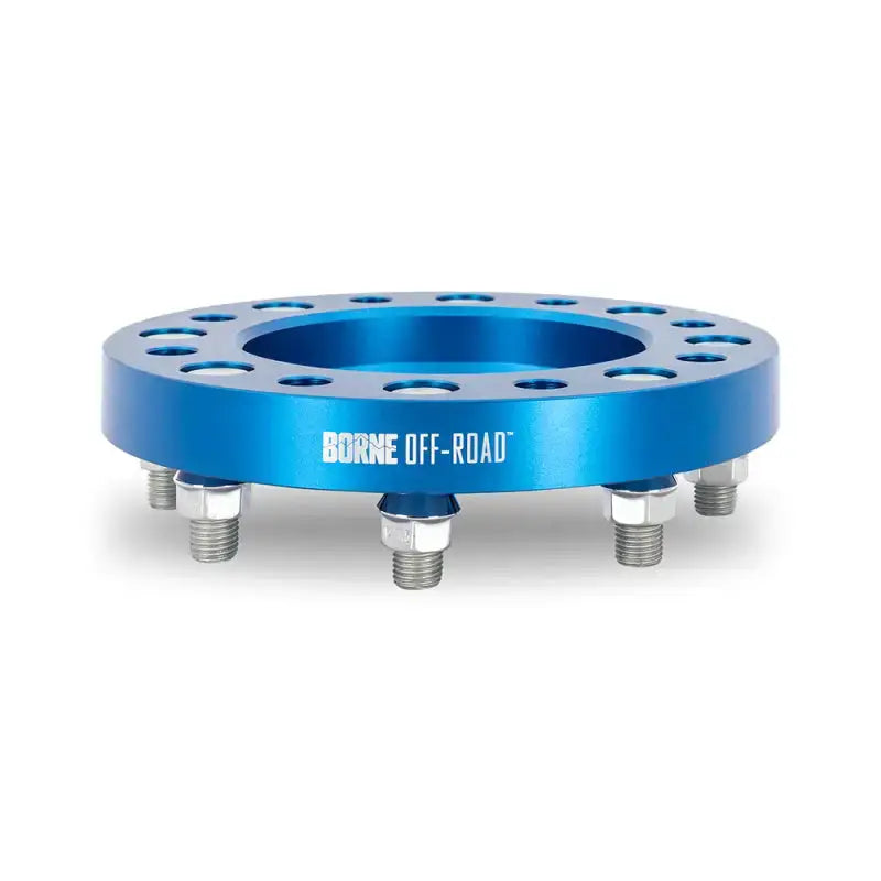 Blue Mishimoto Borne off-road wheel spacers with studs for maximum fit and style