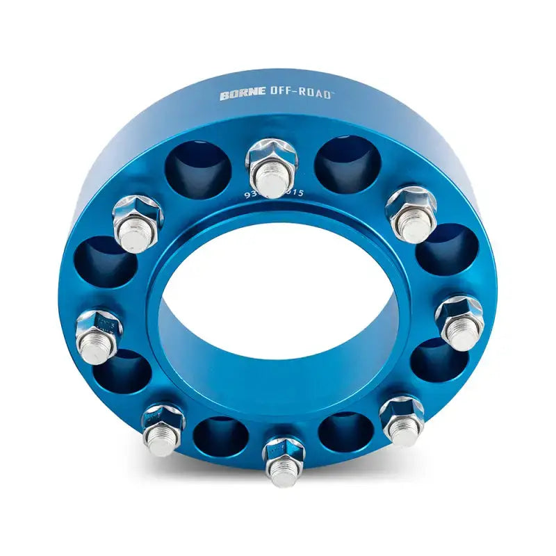 Blue mishimoto borne off-road wheel spacers with bolts for improved fitment