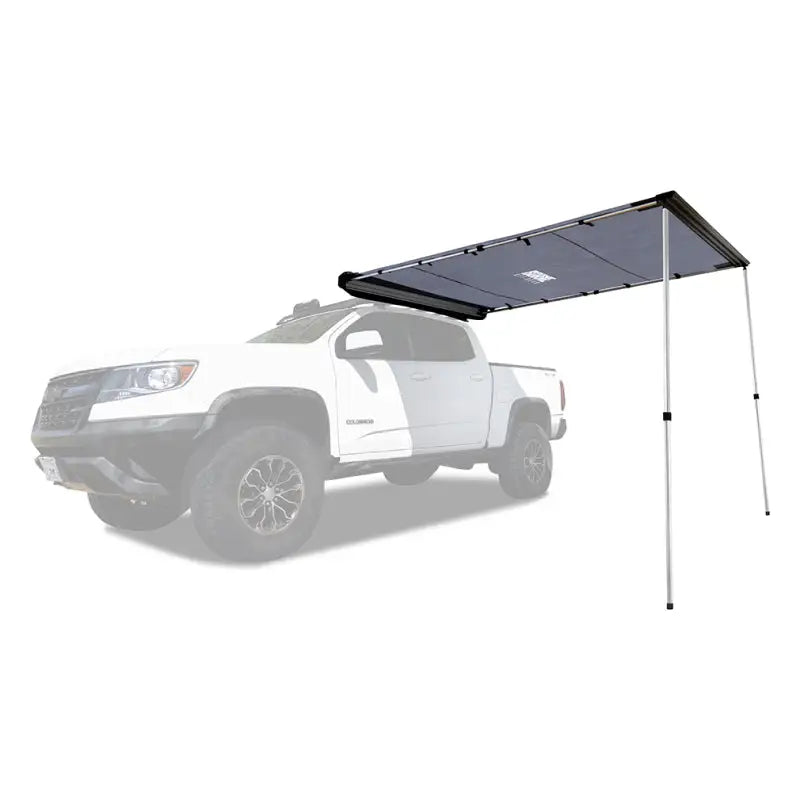 Mishimoto Borne Rooftop Awning 93in L x 118in D with support poles on truck