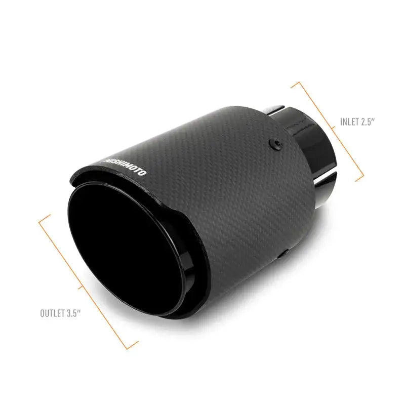 Black Mishimoto Carbon Fiber Muffler Tip with 2.5in inlet and 3.5in outlet