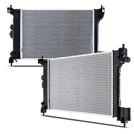Two car radiators shown for Mishimoto Chevy Sonic Replacement Radiator 2012-2016