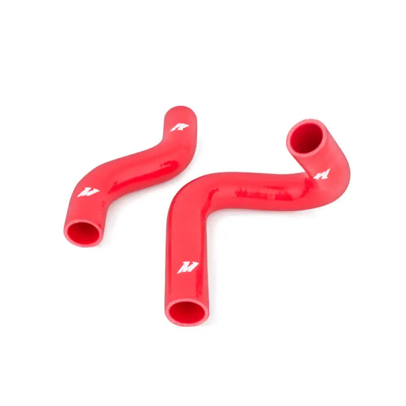 Two red Mishimoto Datsun 240Z silicone radiator hoses for upgraded cooling system