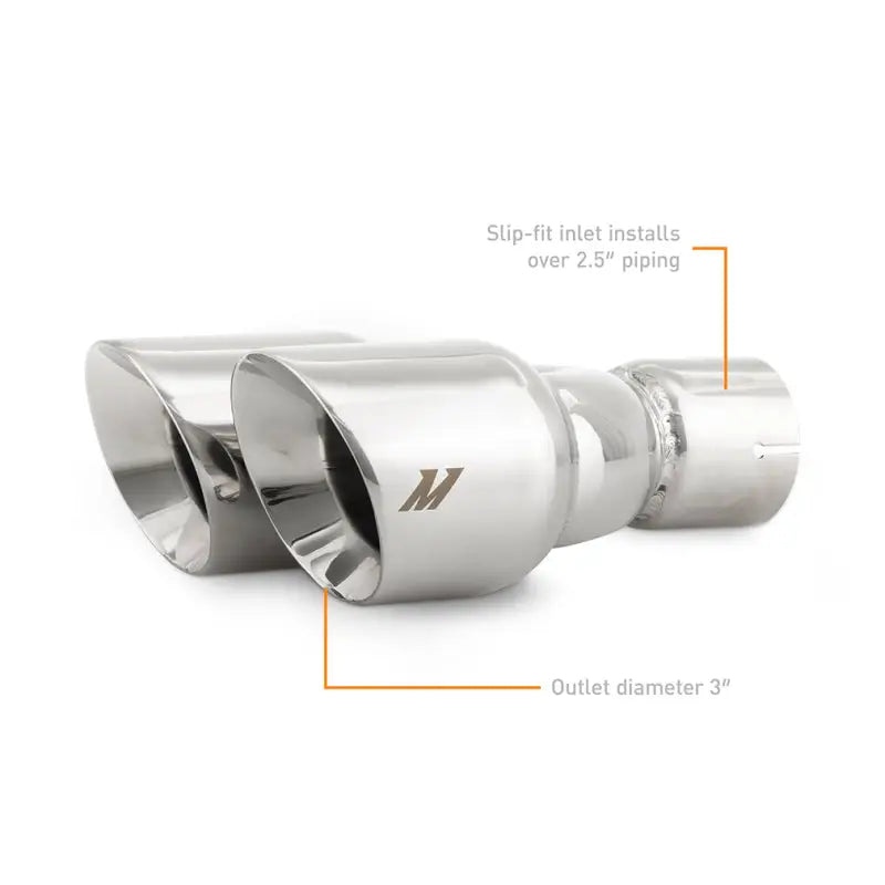 Mishimoto Dual Offset Tips 2.5in Inlet 3in Outlet Slash Cut - Polished - Mishimoto