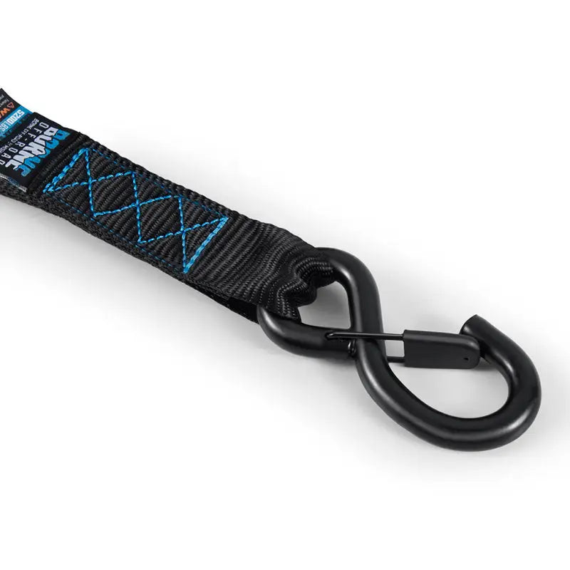 Black tow strap with metal hook from Mishimoto Heavy-Duty Ratchet Tie-Down Kit