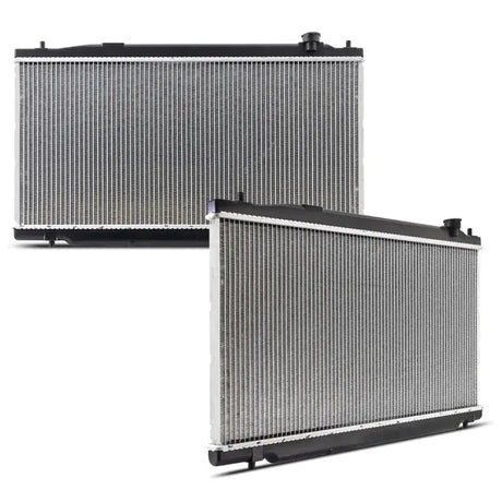 Image of two Mishimoto Honda Fit replacement radiators for 2009-2014 models
