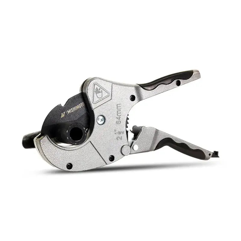 Silver and black mishimoto hose cutter for easy pipe cutting and repair tasks