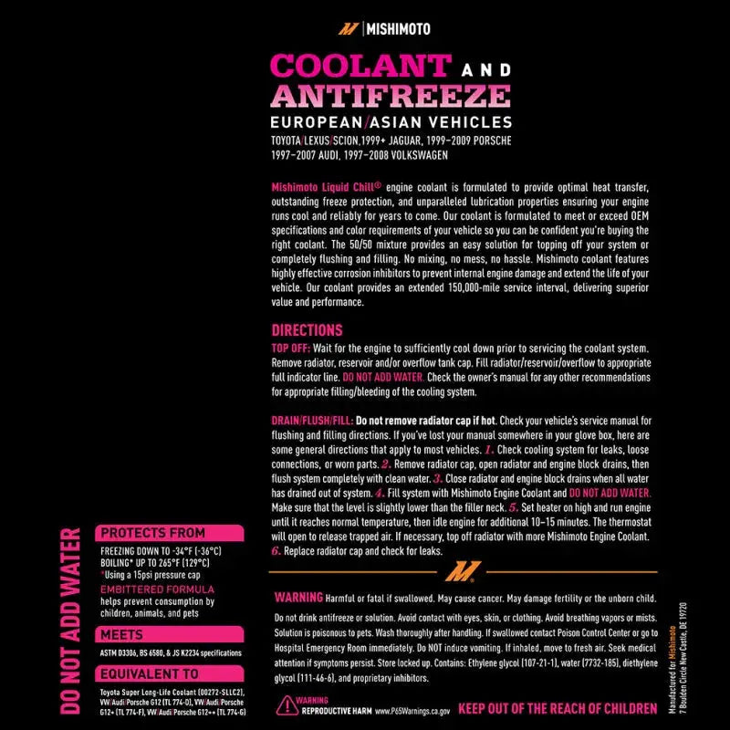 Mishimoto Liquid Chill EG Coolant European/Asian Vehicles Pink/Red - Cooling