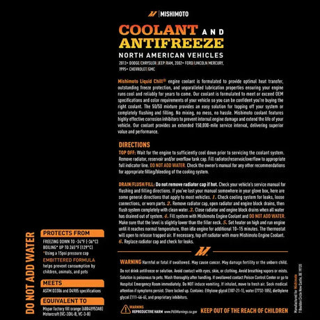 Mishimoto Liquid Chill EG Coolant for North American Vehicles in orange color