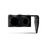 Black metal oil filter mount with mounting bracket for remote oil filter setup