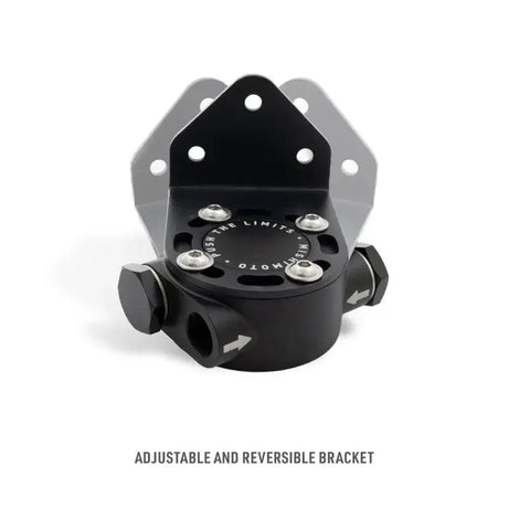 Black adjustable and reversible bracket for remote oil filter mount installation