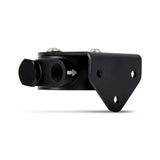 Black metal Mishimoto M22 x 1.5 remote oil filter mount with threaded ports for easy install
