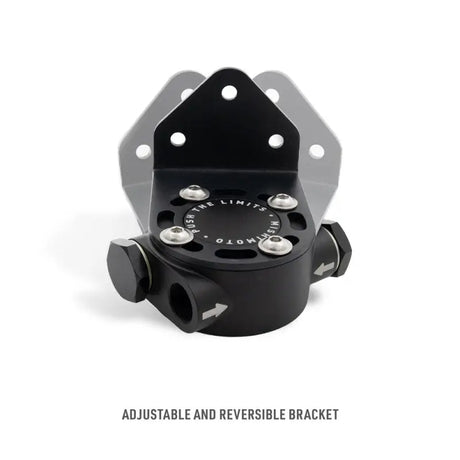 Black oil catch can with adjustable bracket for Mishimoto M22 remote oil filter mount