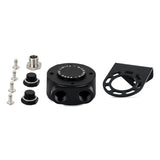 Automotive oil catch can kit with Mishimoto M22 x 1.5 remote oil filter mount in black