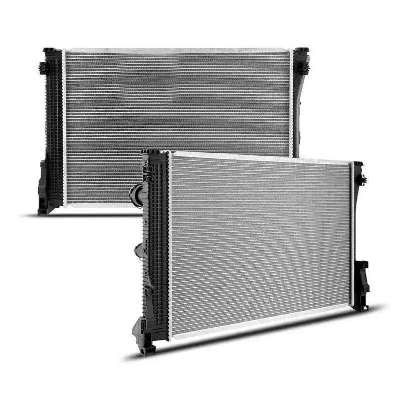 Image of two car radiators for Mercedes-Benz SLK250 replacement radiator 2012-2015