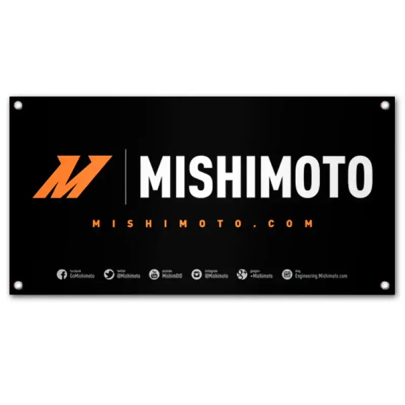 Mishimoto promotional large vinyl banner 45x87.5 inches displaying Mishimoto logo