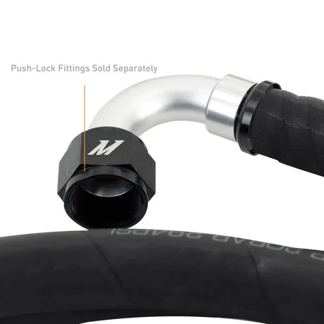 Black and silver Mishimoto push lock hose fitting for -12AN, durable push lock hose