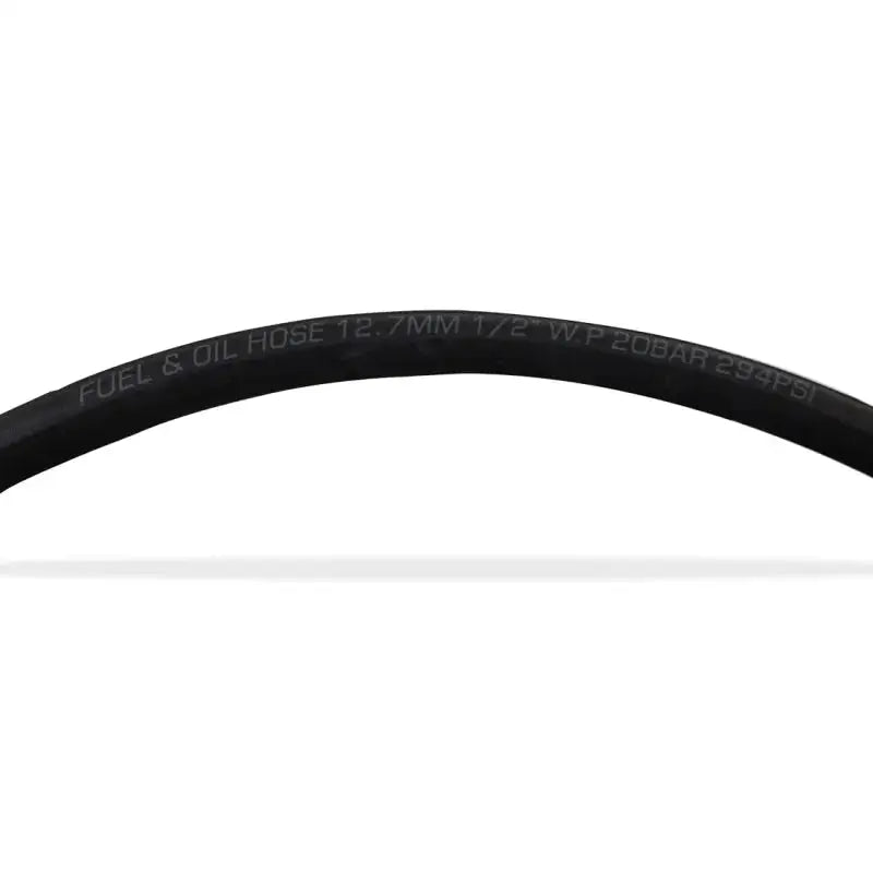 Curved black Mishimoto push lock hose for fuel and oil, -8AN lock hose, 120in