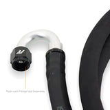 Black Mishimoto push lock hose with silver U-shaped fitting for -8AN lock hose