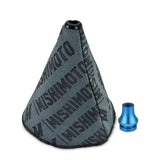 Gray patterned shift boot cover with blue adapter for Mishimoto Shift Boot Cover Bundle