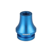 Blue aluminum threaded adapter for Mishimoto shift boot retainer upgrade