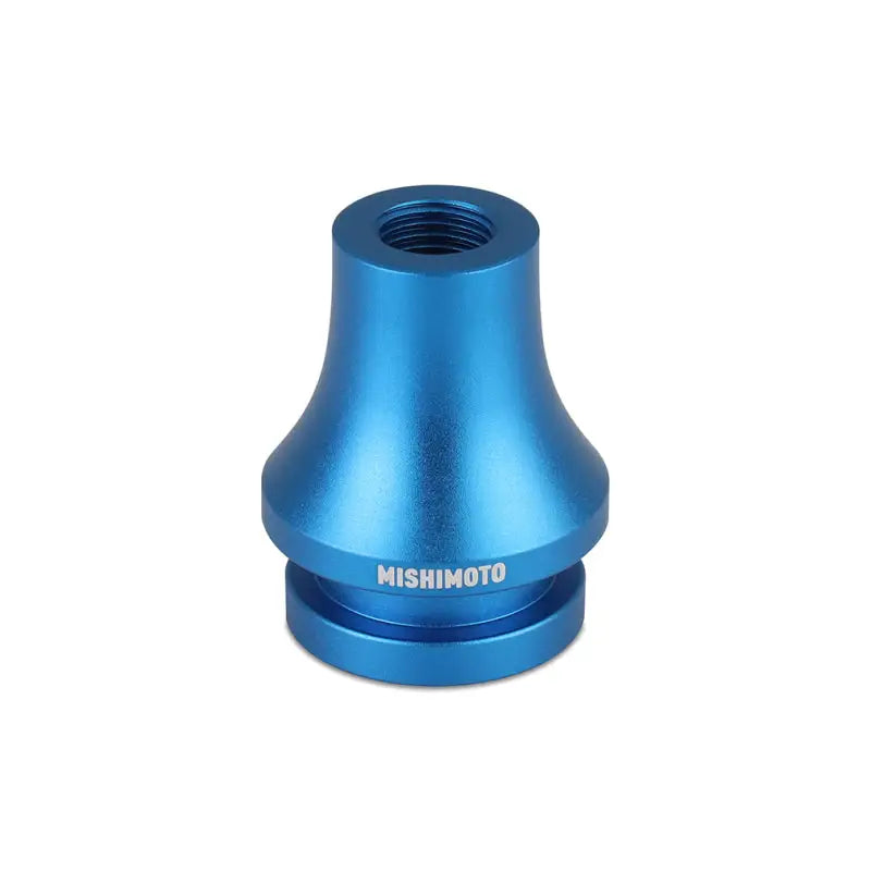 Blue aluminum threaded adapter for Mishimoto shift boot retainer upgrade