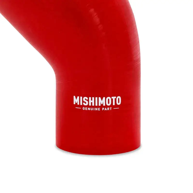 Red Mishimoto silicone reducer coupler 45 degree hose for performance car upgrades
