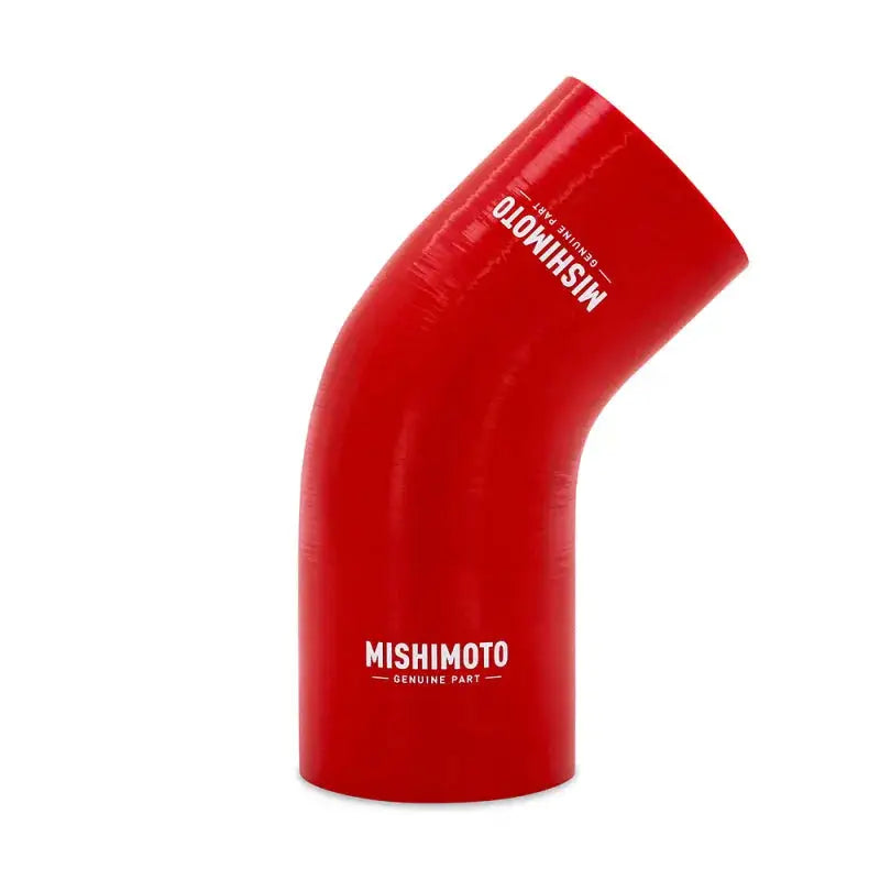 Red silicone reducer coupler, 45-degree elbow, perfect for custom hoses or pipes