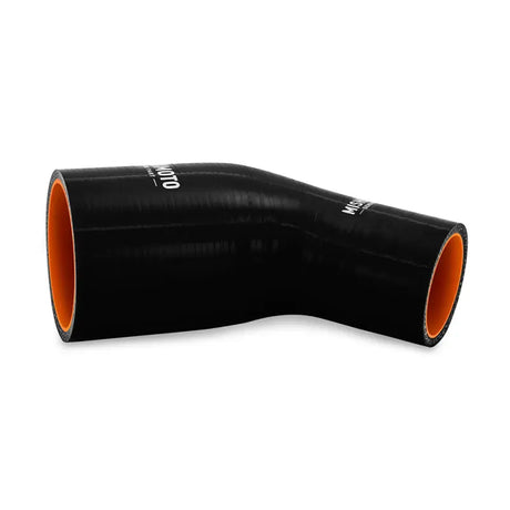 Black mishimoto silicone reducer hose with orange interior for perfect engine fit