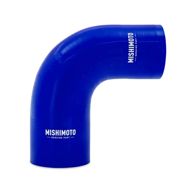 Blue Mishimoto silicone reducer coupler 90 degree for radiator hoses