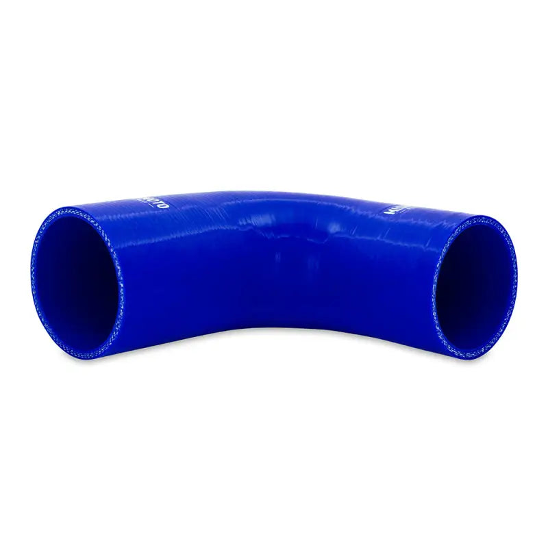 Blue Mishimoto Silicone Reducer Coupler 90 Degree 2.75in to 3in for hoses