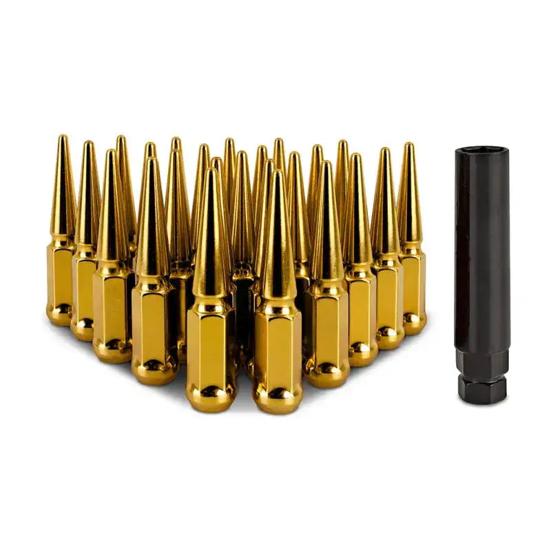 Mishimoto Steel Spiked Lug Nuts M12 x 1.5 24pc Set Gold - Wheel and Tire Accessories