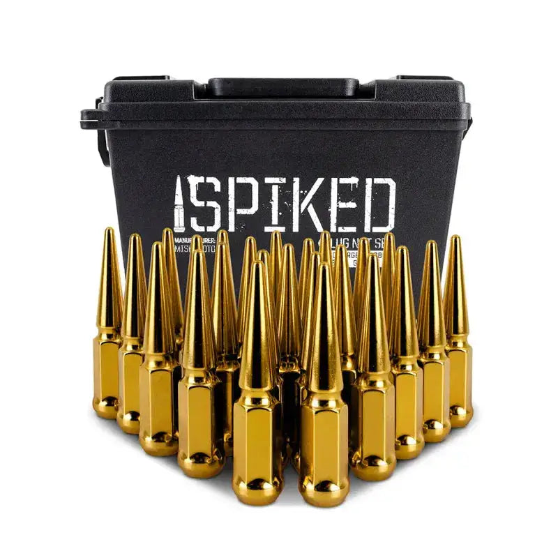 Mishimoto Steel Spiked Lug Nuts M14 x 1.5 24pc Set Gold - Wheel and Tire Accessories