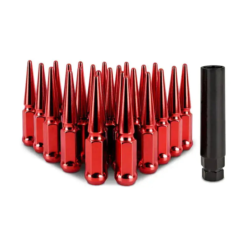 Mishimoto Steel Spiked Lug Nuts M14 x 1.5 24pc Set Red - Wheel and Tire Accessories