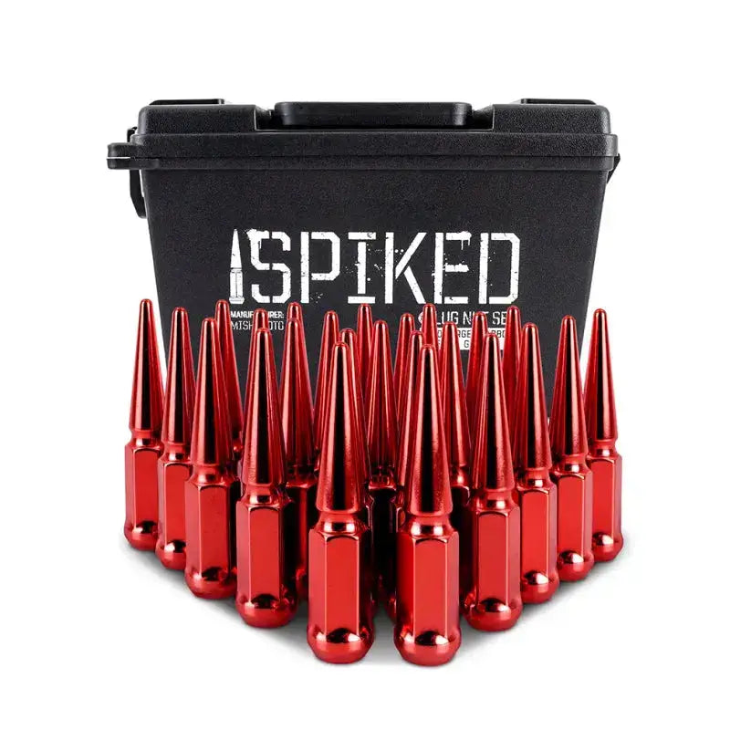 Mishimoto Steel Spiked Lug Nuts M14 x 1.5 24pc Set Red - Wheel and Tire Accessories