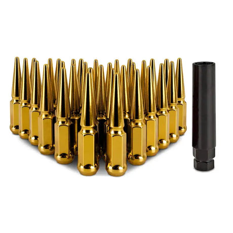 Mishimoto Steel Spiked Lug Nuts M14 x 1.5 32pc Set Gold - Wheel and Tire Accessories