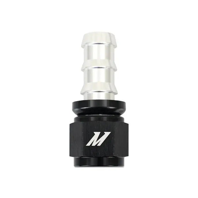 Black and silver Mishimoto straight push lock fitting for 10AN hoses