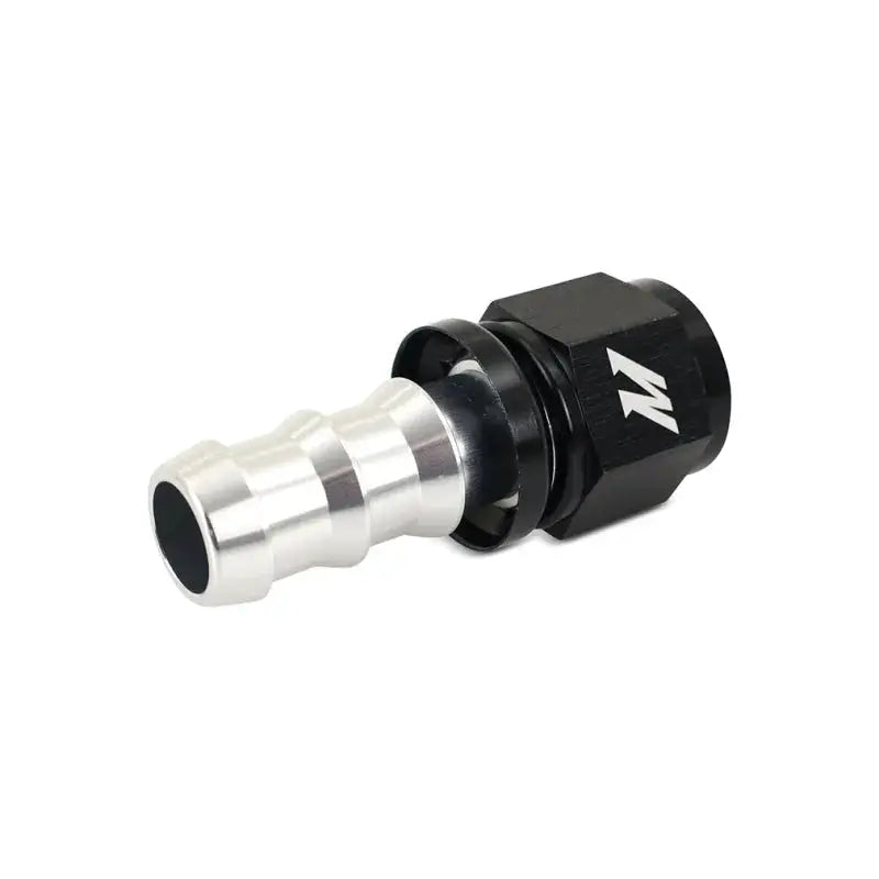 Silver and black Mishimoto straight push lock fitting for 10AN hoses