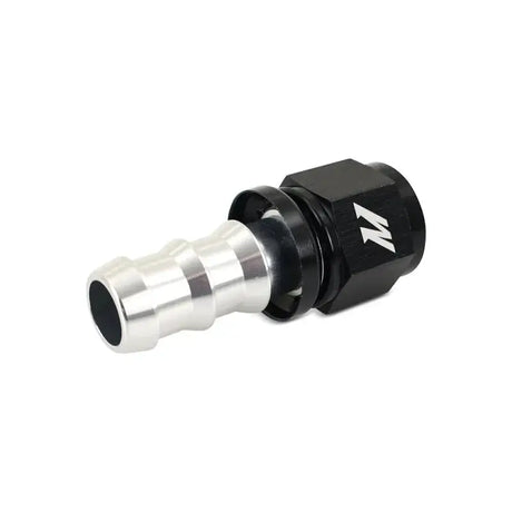 Silver and black Mishimoto straight push lock fitting for 10AN hoses