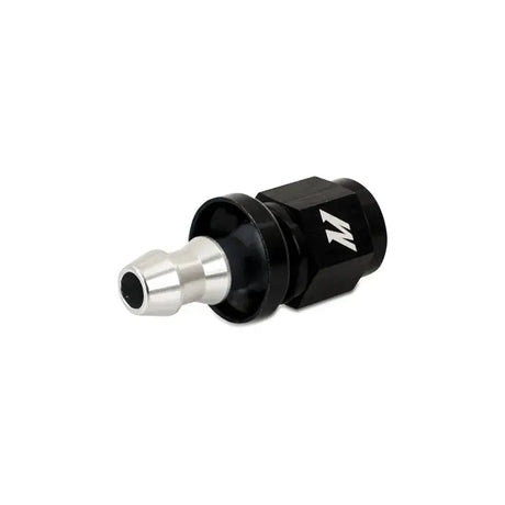 Black and silver hose fitting for Mishimoto straight push lock fitting, 4AN design
