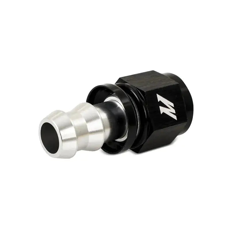 Black and silver Mishimoto straight push lock fitting for 8AN hoses