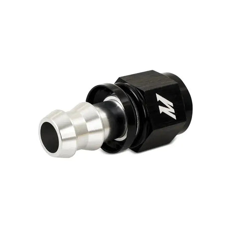 Black and silver Mishimoto straight push lock fitting for 8AN hoses